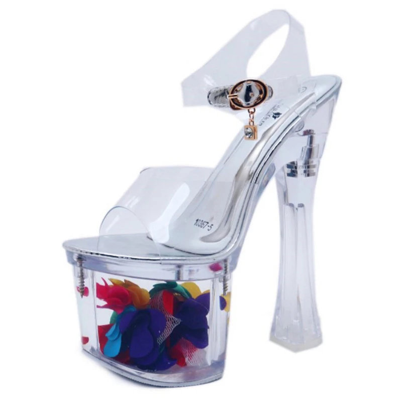 Женская прозрачная обувь на платформе со стальными трубками летние прозрачные