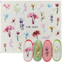 1 sheet multicolor flower nail sticker 3d blooming floral water transfer decals nail art sticker manicure foils slider