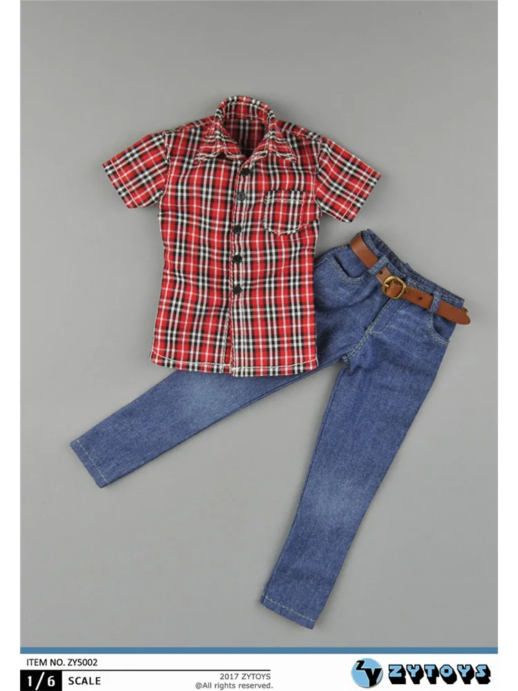 

Мужская рубашка в клетку в масштабе 1/6, джинсы, красная, белая мужская рубашка с коротким рукавом для 12-дюймовой экшн-фигурки, модель тела, аксессуары для кукол BJD OB OD