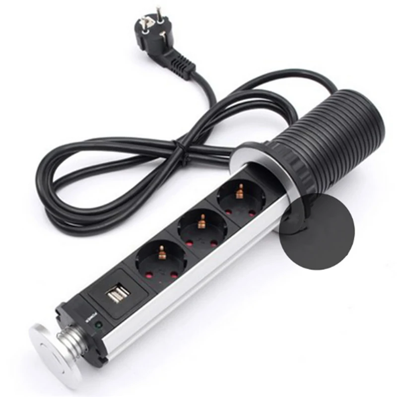 Выдвижная розетка европейского стандарта настольная с зарядным портом для