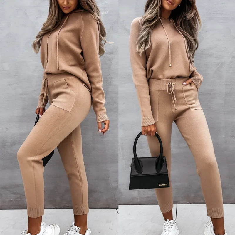 

2021 Autumn Winter Chic Women Casual Solid Tracksuit Long Sleeve Outfit Hoodies Trouser Streetwear 2 Piece Pants Set Female