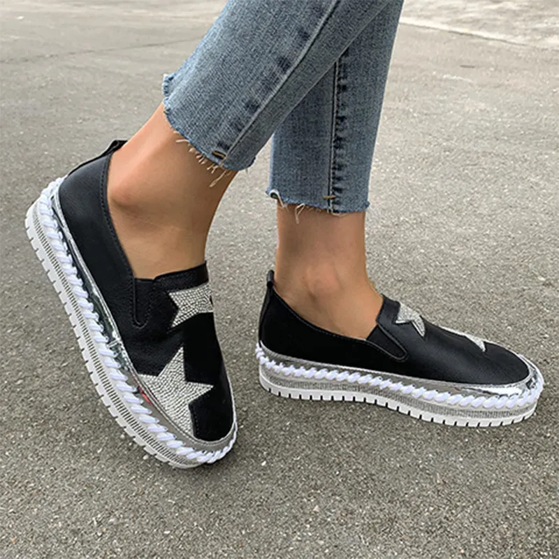 

Wome's Vulcanized Shoe Shallow Thick Bottom Print Ladies Snaekers Slip On Breathable Round Toe Female Sport Shoes Footwear 2021