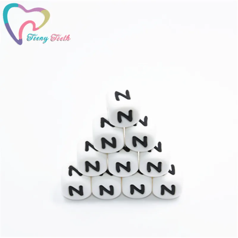 10 шт. силиконовые бусины с буквами N для прорезывания зубов кубические BPA