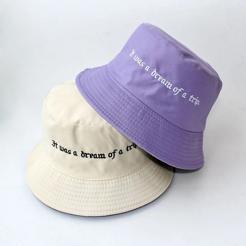 

Embroidery Bucket Hat Double Sided Bucket Hat Fruit Chinese Words Unisex Fashion Panama Bob Cap Hip Hop Gorro Men Summer Caps
