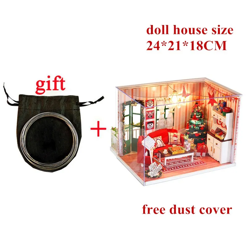 E with dust cover 3D Деревянный Кукольный дом Вилла мебель DIY Миниатюрная модель светодиодный светильник 3D Деревянный кукольный домик рождественские подарки игрушки для детей - Цвет: E with dust cover