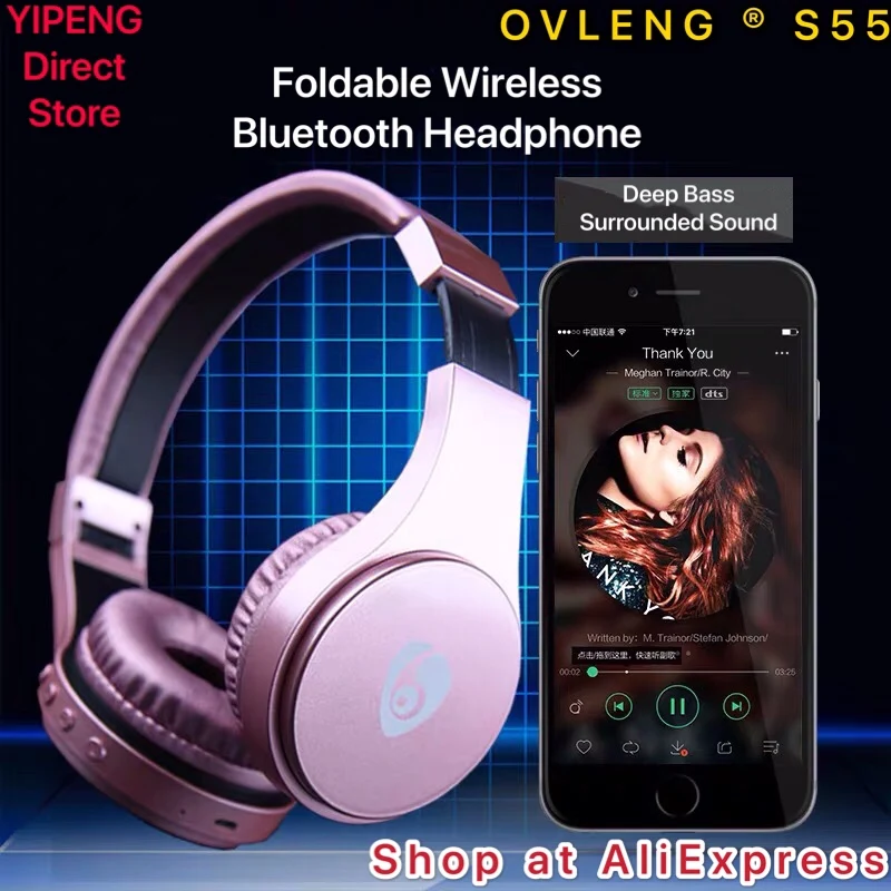 OVLENG S55 Bluetooth Wireless Stereo Music Headset Foldable with Microphone FM Raido for Smart Devices MP3-Player Walkman