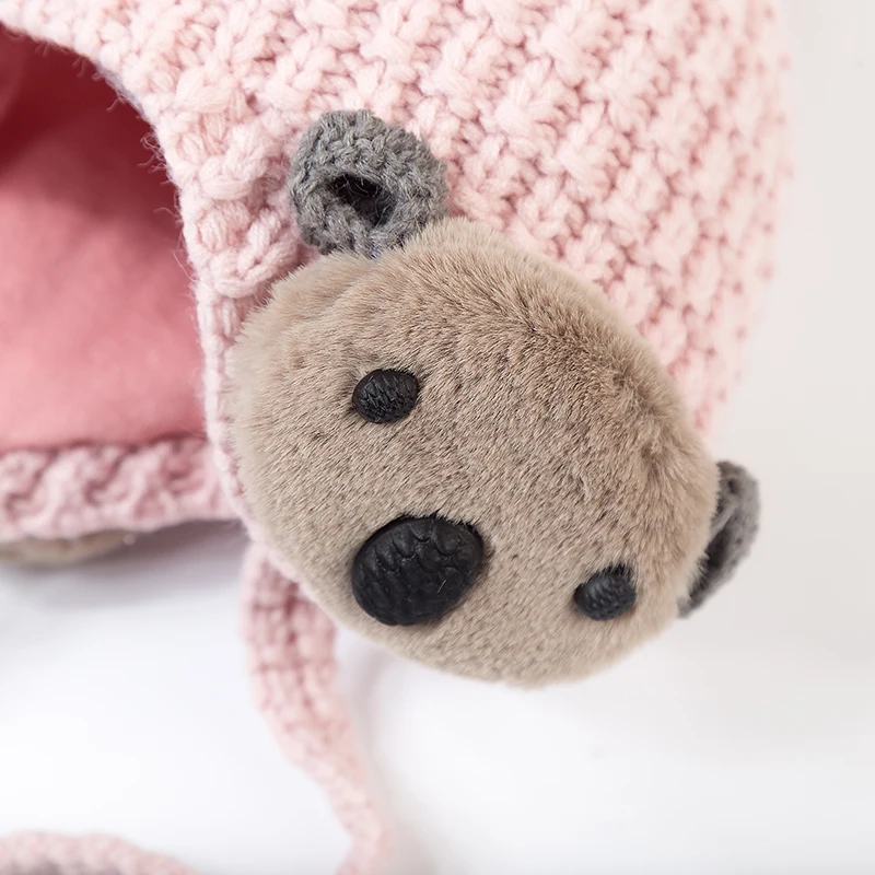 Сезон осень-зима 1 шапки для девочек шерстяные с помпоном медведей маленьких