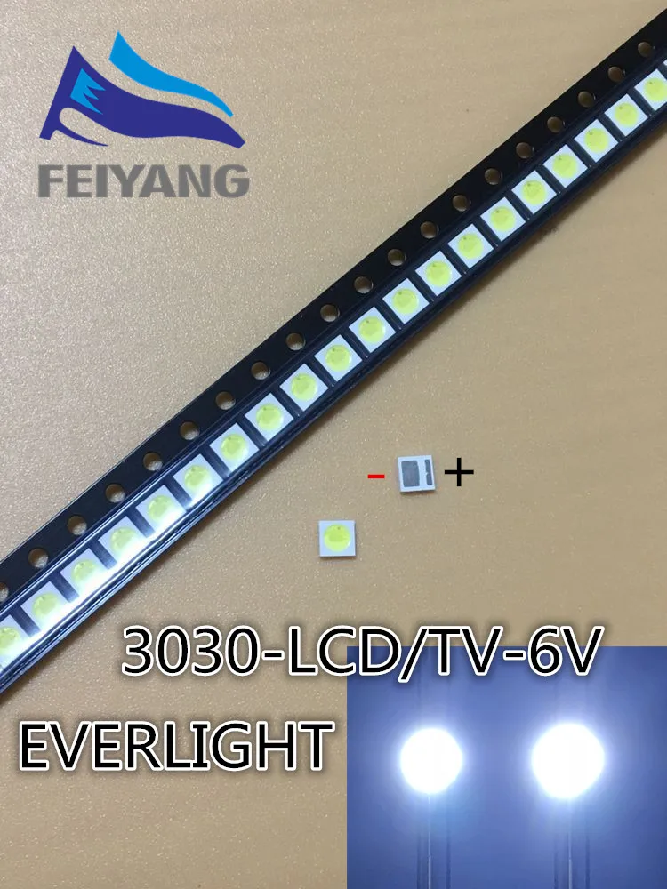 500 шт. EVERLIGHT SMD 3030 светодиодный холодный белый Высокая Мощность 1 2 Вт 6В чип ЖК