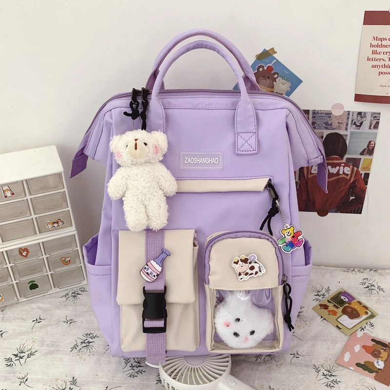 2021 Women Waterproof Candy Colors Backpacks Fancy High School Bags Preppy Purple Backpack for Teenage Girl Cute Travel Rucksack