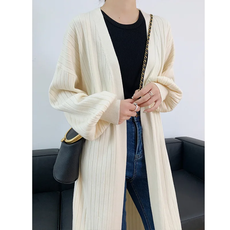 

2021 Autumn Thick Sweater Cardigan Women's Long Sleeve V-Neck Knitwear Coat Bottom Shirt 9837