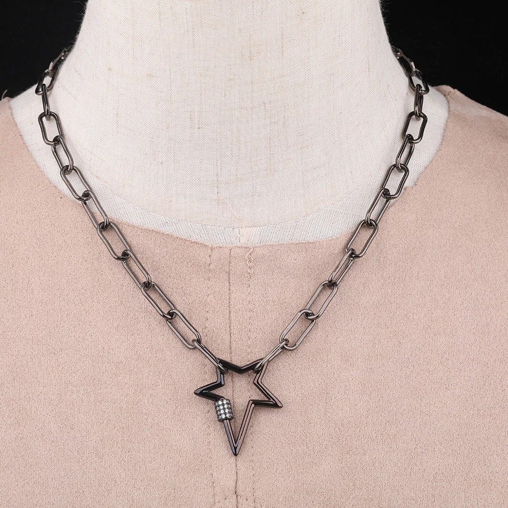 

3Pcs/Lot CZ Mirco Paved Five Point Stars Screw Clasps Pendant Necklace Zirconia Metal Chains Necklace Rock Jewelry Long 18 Inch