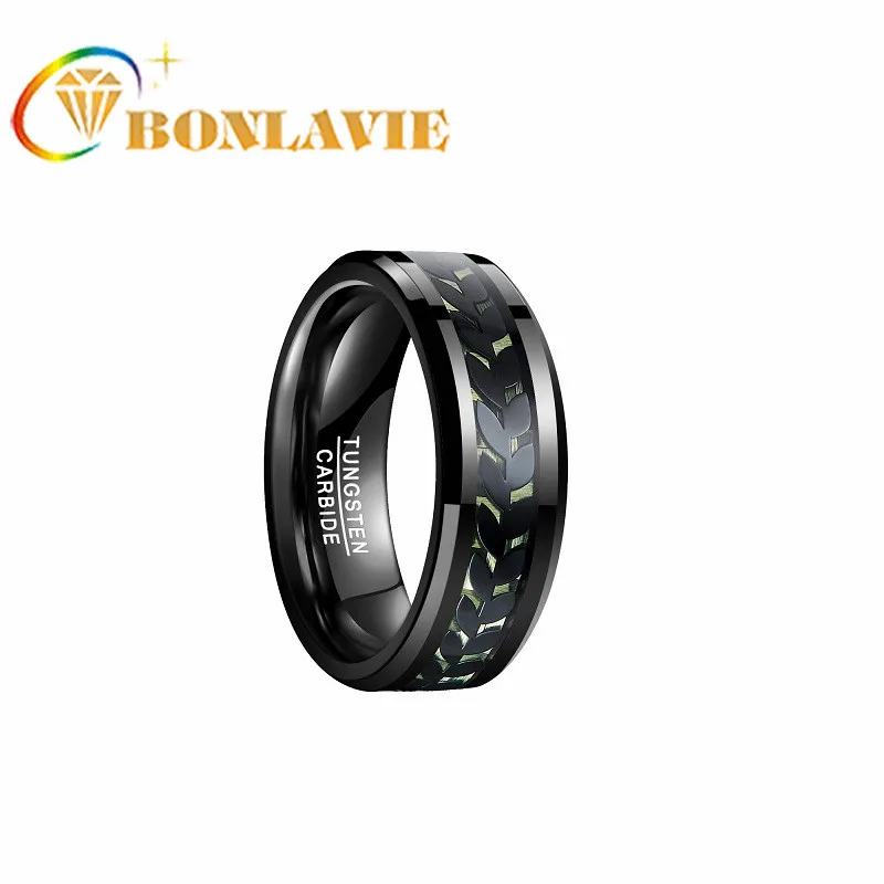 

Кольцо из вольфрамовой стали с черным покрытием и зеленым углеродным волокном