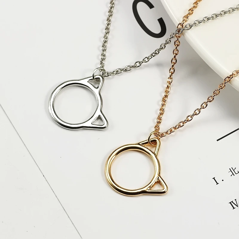 Trendy Simple Cat Ear Pendants Gold Metal Long Chain Necklace For Women Cute Kawaii Animal Jewelry Pet Lovers Colar | Украшения и