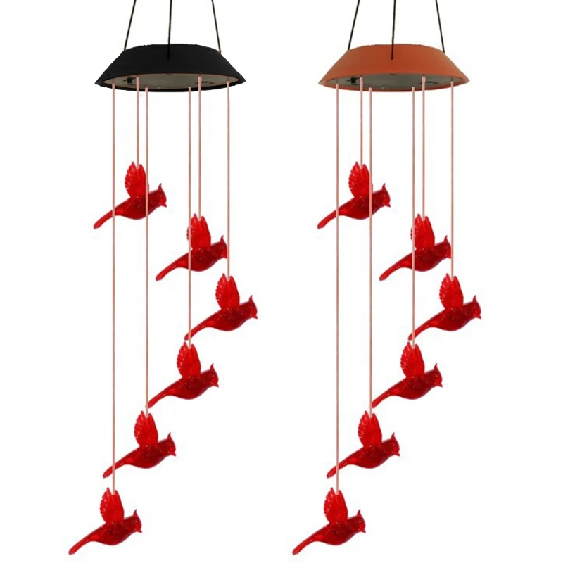

Solar Cardinal Red Bird Wind Chime Wind Moblie LED Lamp Hummingbirds Color Changing Waterproof LED Solar Wind Chime Lamp