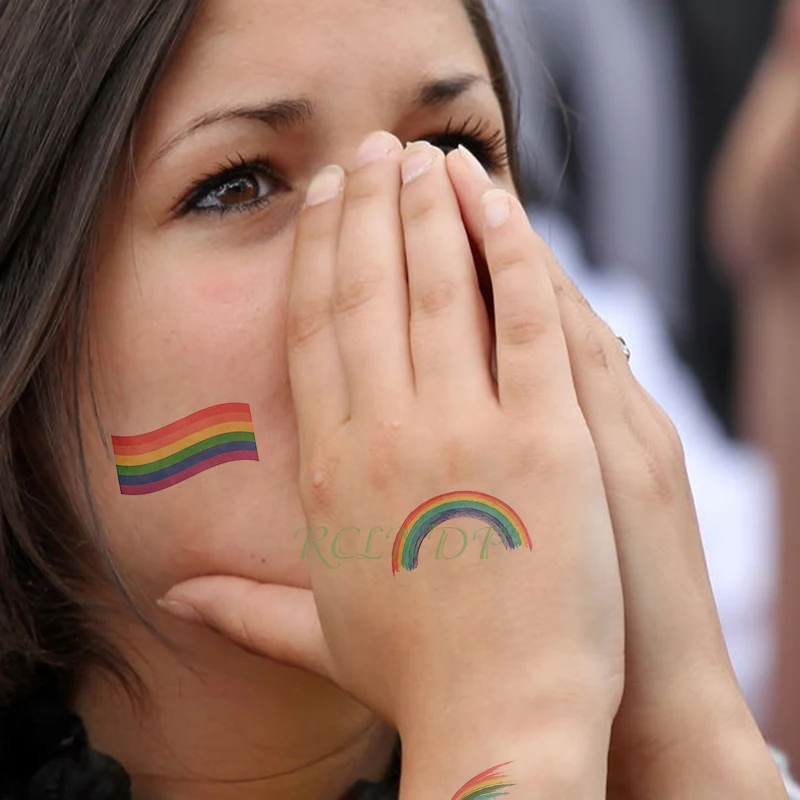 Водонепроницаемая Временная тату-наклейка Полосатое платье радужных цветов