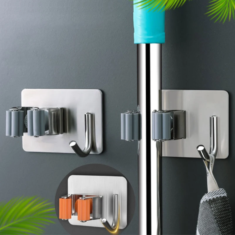 Wall Mounted Mop Organizer Storage Rack Stainless Steel Holder Brush Broom Hangers Mops Hook Kitchen Bathroom | Дом и сад