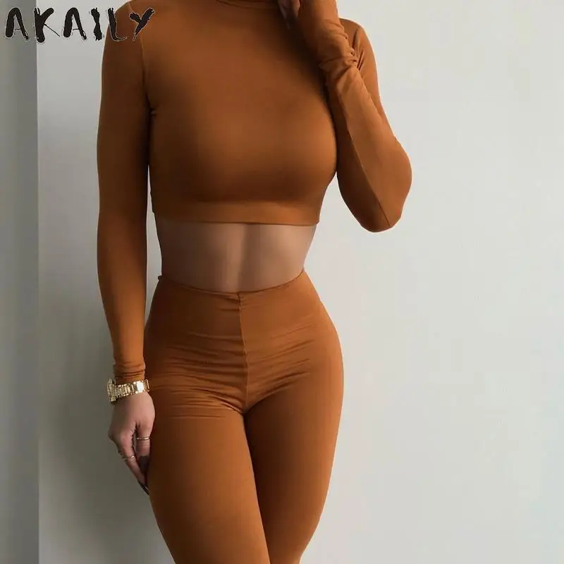 

Akaily Autumn Black 2 Two Piece Sets Tracksuit Womens Outfits 2021 Long Sleeve Crop Top And Long Pants Suits Ladies Matching Set