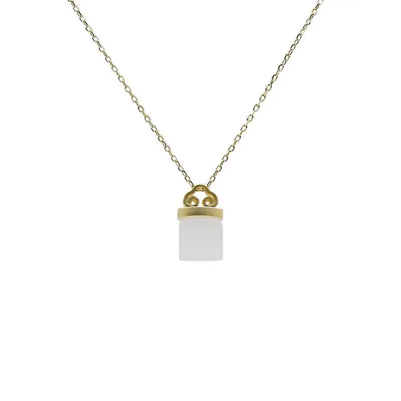 

[Ice Spirit] Natural Hetian Jade White Jade White Jade Pendant 925 Silver Jade Necklace Simple Temperament Clavicle Chain