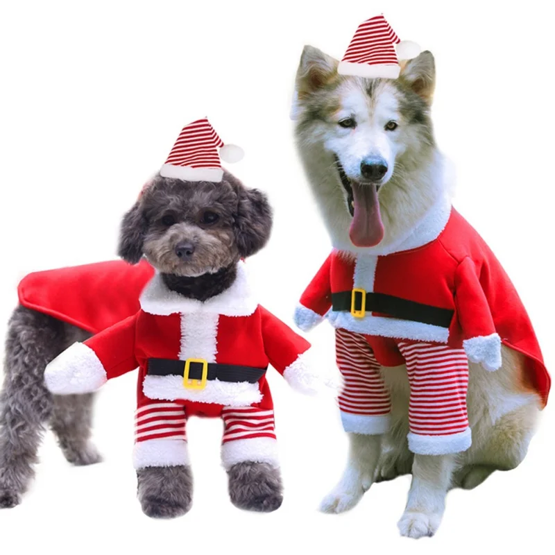 

Cute Pet Dog Christmas Clothes Santa Claus Dog Costume Winter Puppy Pet Cat Coat Jacket Dog Suit with Cap Clothing for Dogs Cats