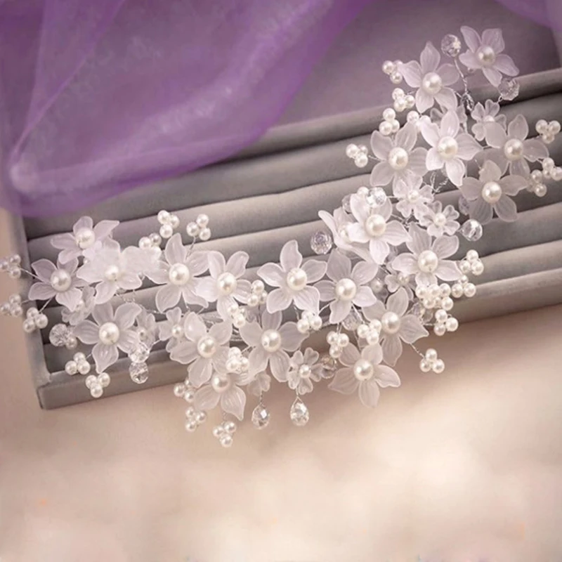 

Trendy Flowers Pearl Crystal Headband Wedding HairBand Bridal Hair Accessories Headpiece Women Wedding Hair Jewelry Handmade New