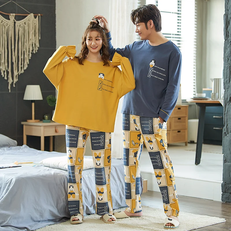 Пижама для влюбленных Новинка Осень-зима хлопковые парные пижамные комплекты с