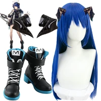 game arknights mostima cosplay accessories costume shoes blue long wigs and horn halloween party role play prop headgear gift