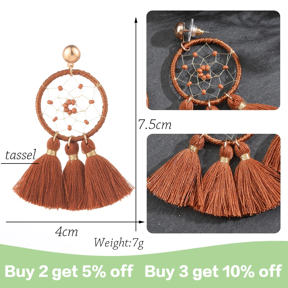 Модные Винтаж в этническом стиле Бохо круглый чистая кисточкой серьги с