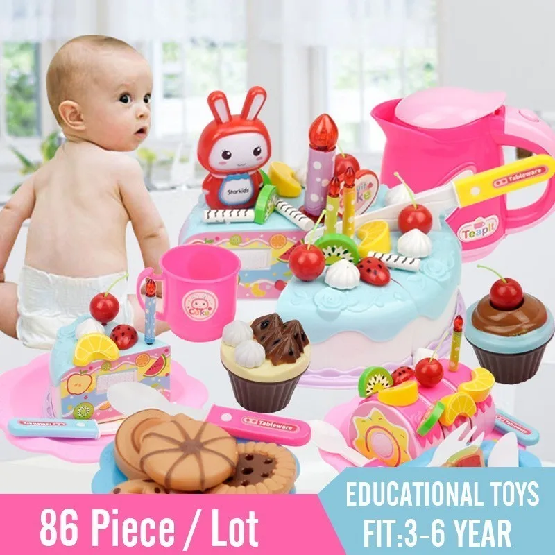 86 PCS DIY ролевые игры для резки фруктов торт ко дню рождения кухня игрушки набор еды