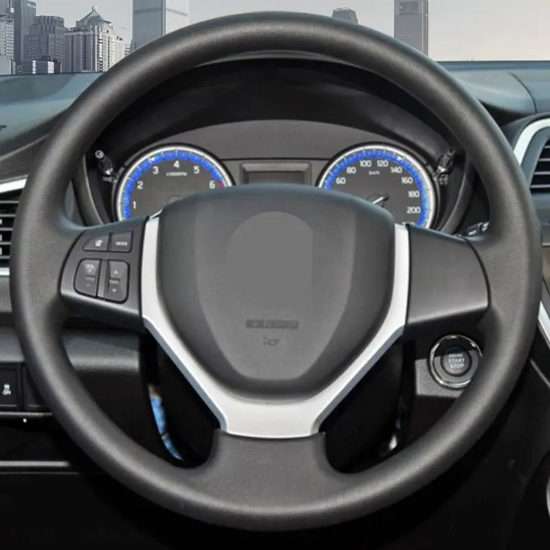 Сшитый вручную черный мягкий чехол рулевого колеса автомобиля из искусственной