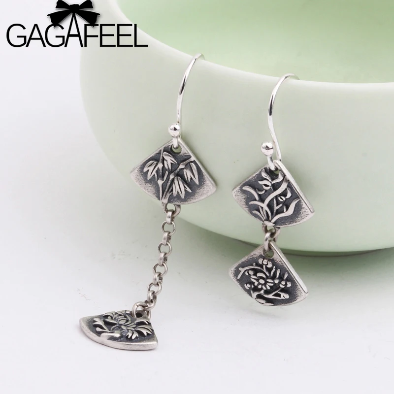 

GAGAFEEL милые Асимметричные сливовые орхидеи, Бамбуковые серьги с хризантемами, Висячие серебряные серьги для женщин, модные ювелирные издели...