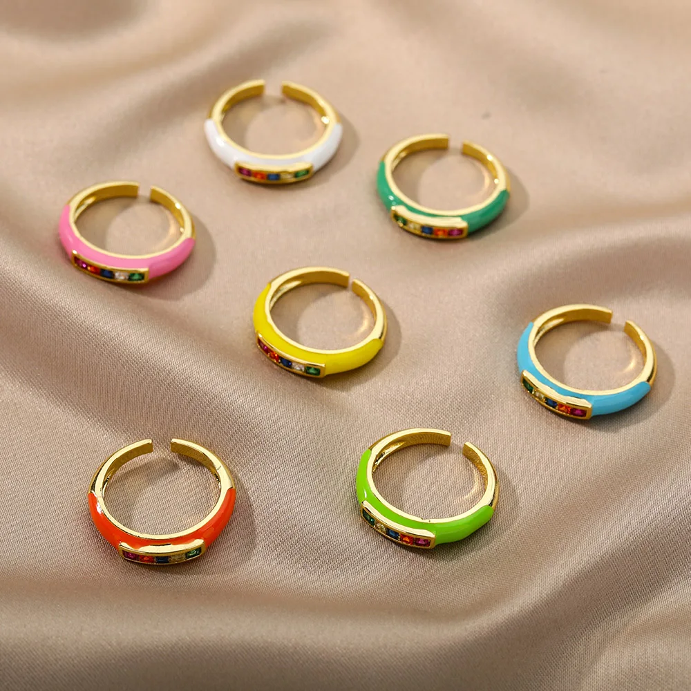 

Colorful Zircon Vintage Epoxy Enamel Gold Open Rings for Women Hip Hop Punk Rings Trend Christmas Party Jewelry Gifts On-Sale