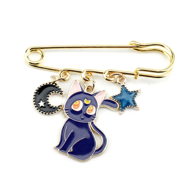 Брошь из металлического сплава с эмалью модная булавка черной кошкой луной белым