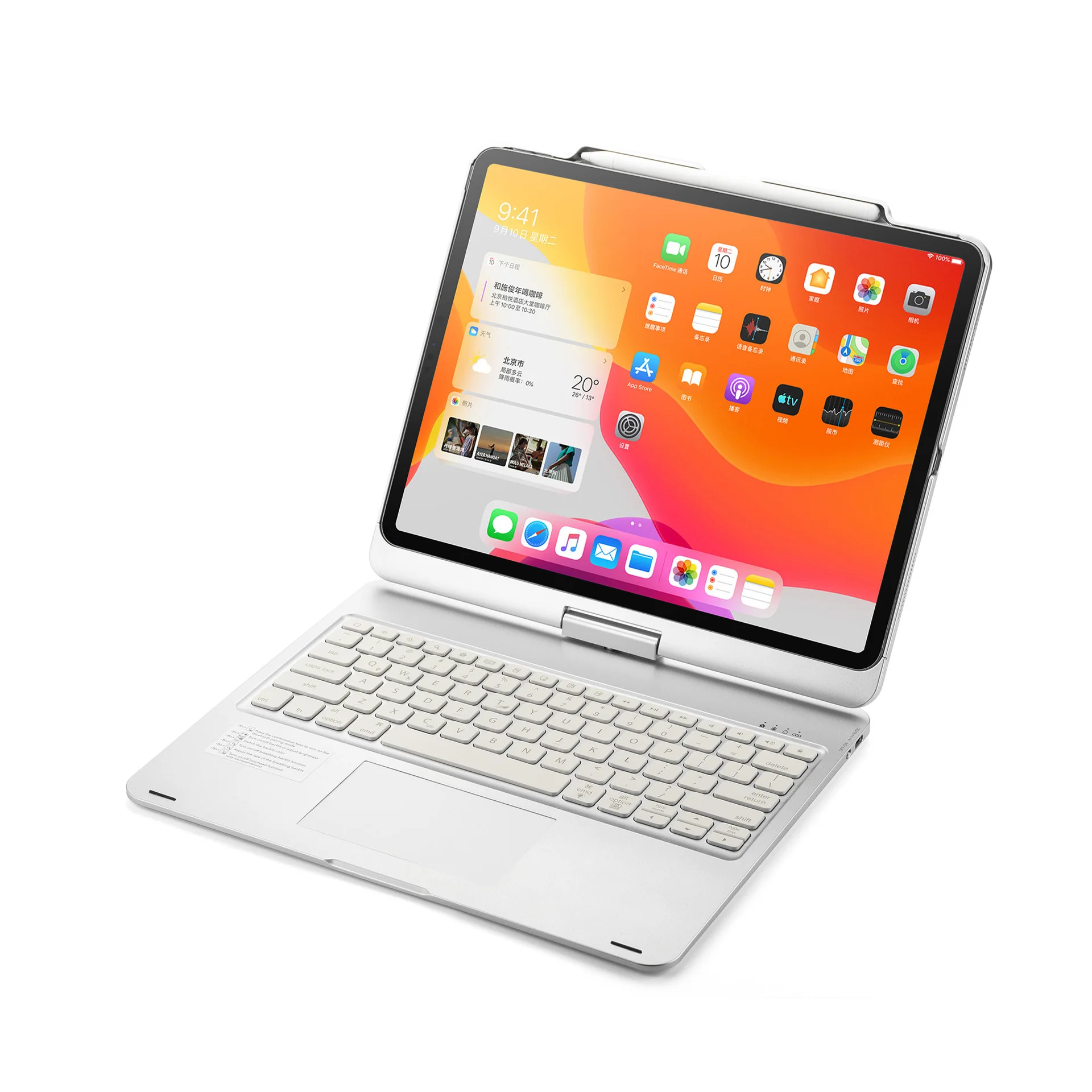 

Вращающийся на 360 градусов Чехол для iPad Pro 12,9 2020 с клавиатурой и тачпадом, (4-го поколения), откидной умный чехол с Bluetooth клавиатурой