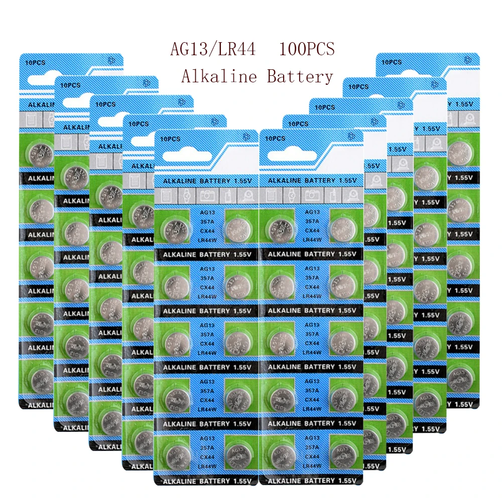 

100pcs 30mAh 1.55V AG13 AG 13 LR44 L1154 RW82 RW42 SR1154 SP76 Pila SR44 Button Batteries For Watch Cell Coin Battery