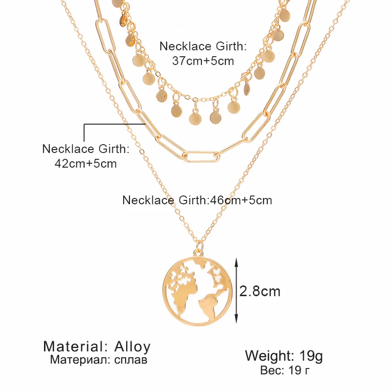 

Fashion Sequins Chain Choker Necklace for Women Gold Color Coin Map Pendant Necklace Chunky Chain Necklaces Chokers Punk Jewelry