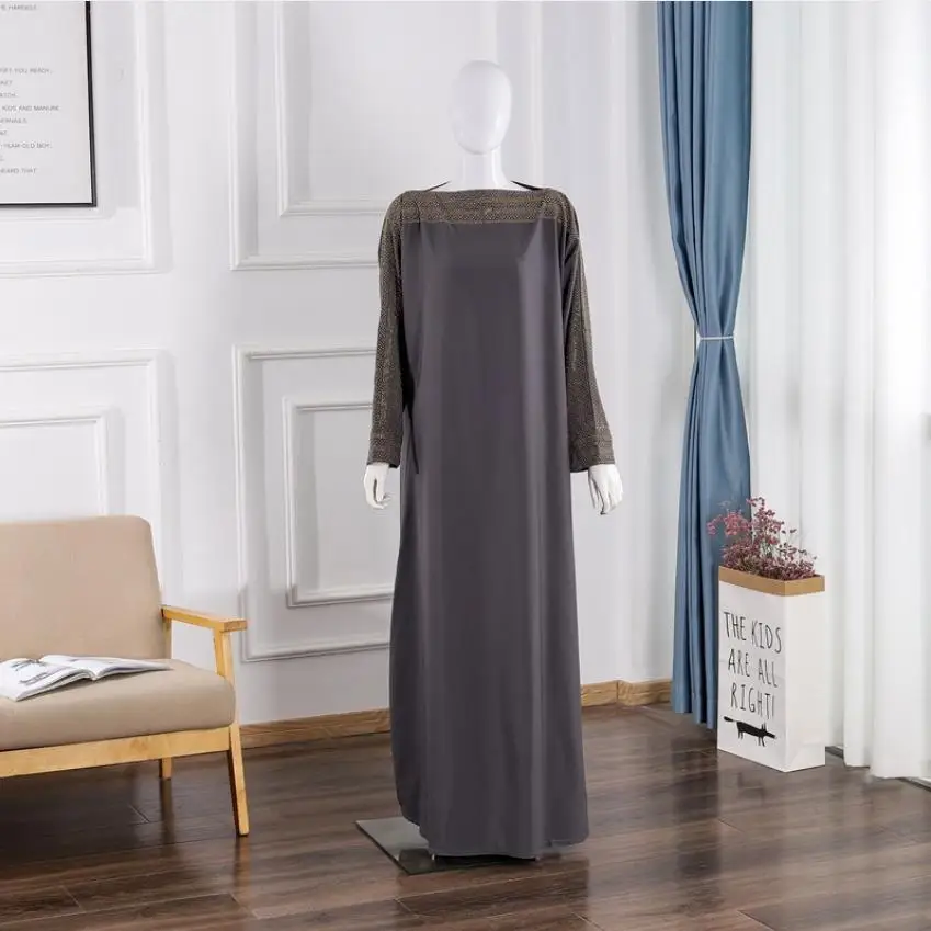 Мусульманская абайя s-образной формы, простой цвет, модное мусульманское платье с бисером, Дубай, мусульманская абайя, женская одежда для мо...