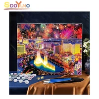 sdoyuno fireworks oil picture by number city landscape acrylic paint painting by number handmade drawing on canvas home decor