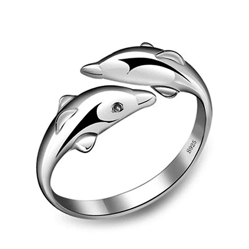 

2021 new couple happy double dolphins love open ring female anniversary gift