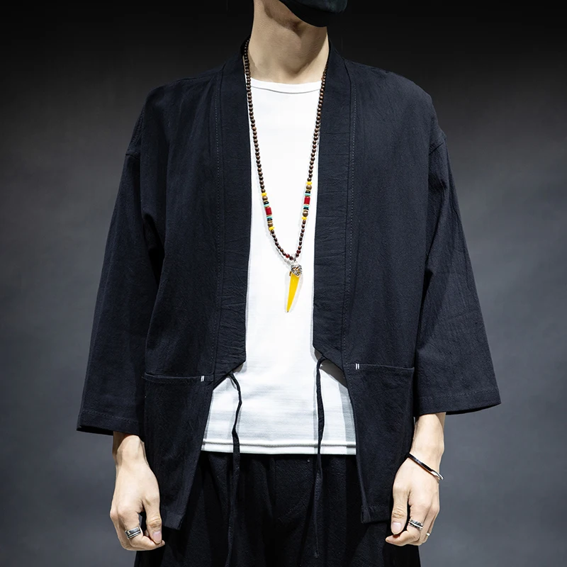 MRDONOO Men's Spring Summer Cardigan Jacket Loose Casual Cotton Linen Coat Solid Color Japanese Kimono Plus Size | Мужская одежда