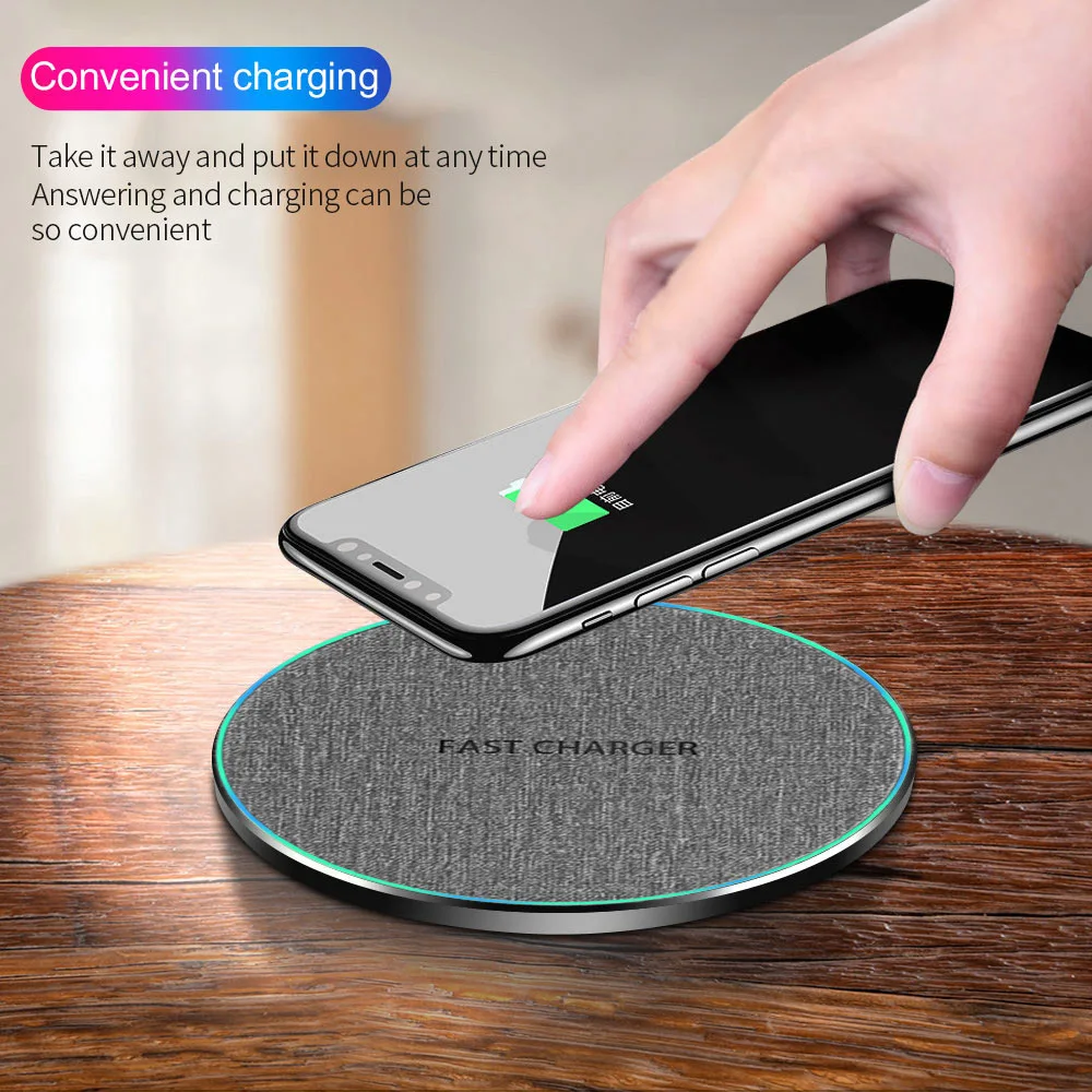 

Wireless charger ultra-thin fabric aluminum alloy 10W mini portable wireless fast charger for iPhone Samsung Huawei XiaomiVivo