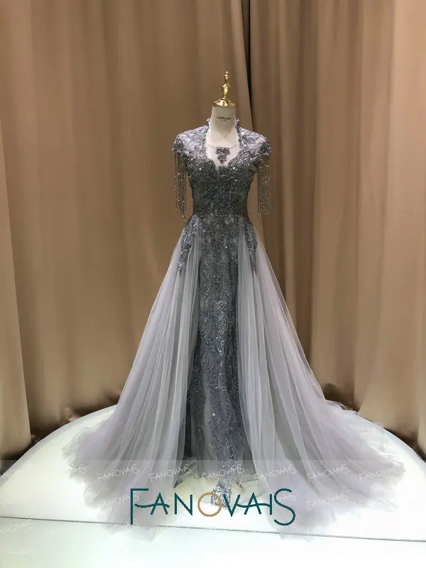 Серебряные вечерние платья с бисером Длинные Vestido de Fiesta de gala Robe de Soiree Выпускные платья для женщин Турция