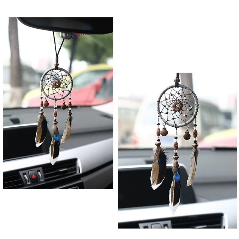 Handicraft Feather Decoration Dreamcatcher Car Pendant Home Decor Dream Catcher Wind Chimes Auto Rearview Mirror Hanging Ornamet | Дом и сад