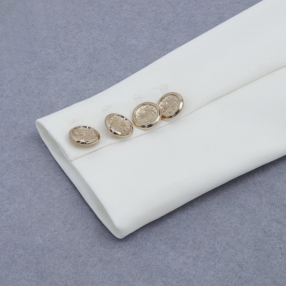 

PB Chic White Two Pieces Suit Sexy Deep V Neck Long Sleeves Button Design Celebrity Party Club Blazer Tops Pants Suit