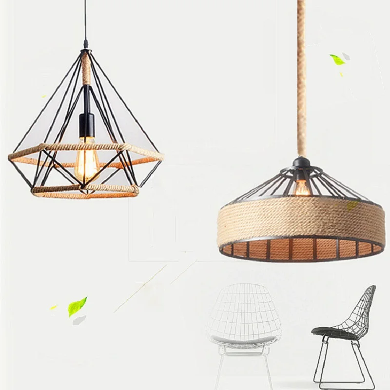 

American Pendant Lights Lamp Kitchen Rope Vintage Industrial Hanging Lamp Restaurant Cafe Bar Living Room Light