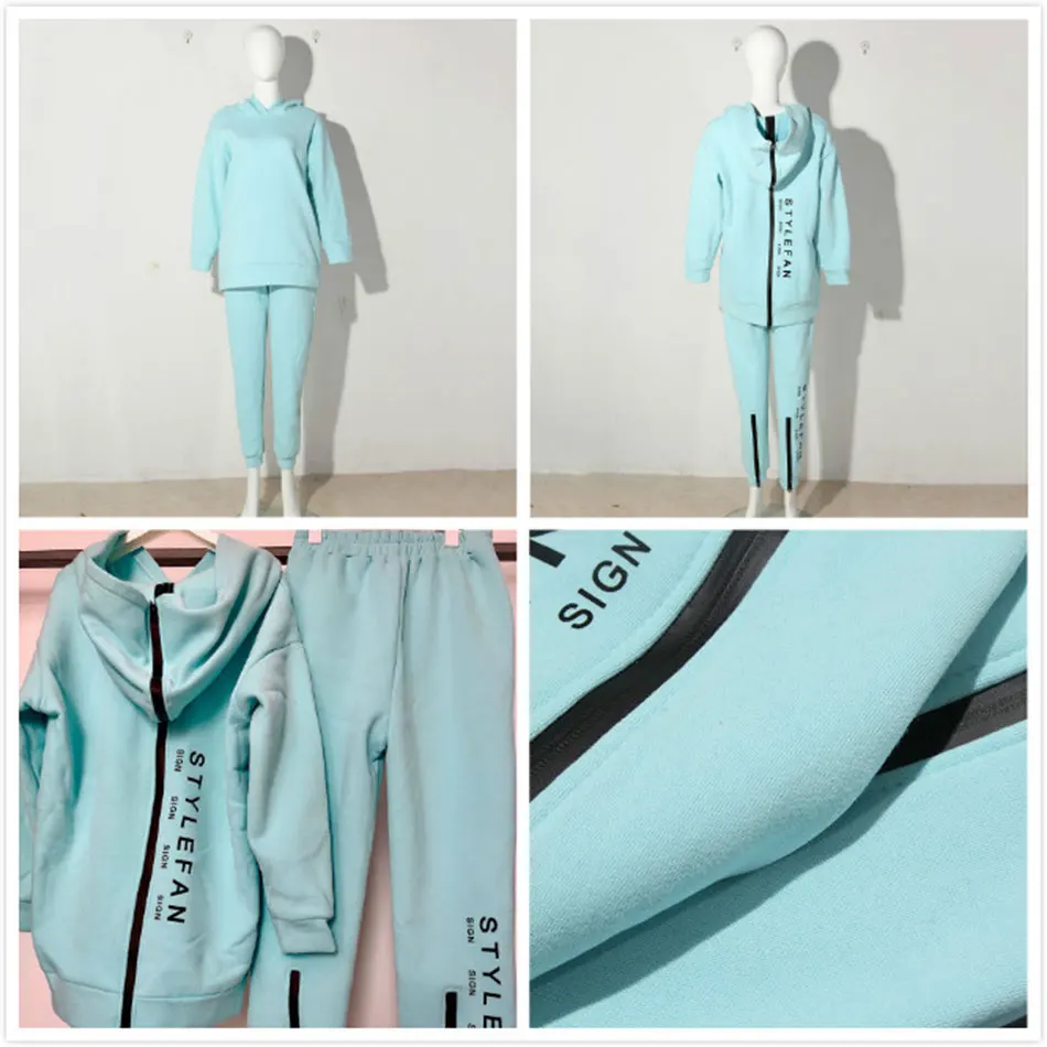 

Free Shipping 2021 New Women's Loose Letters Sports Set Casual Zipper Long Sleeve Hooded Collar Sweater & Pants Two-piece Set