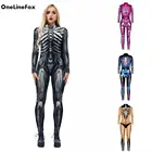 Женский костюм на Хэллоуин OneLineFox, карнавальный костюм с принтом черепа и скелета, Сексуальные вечерние костюмы на карнавал