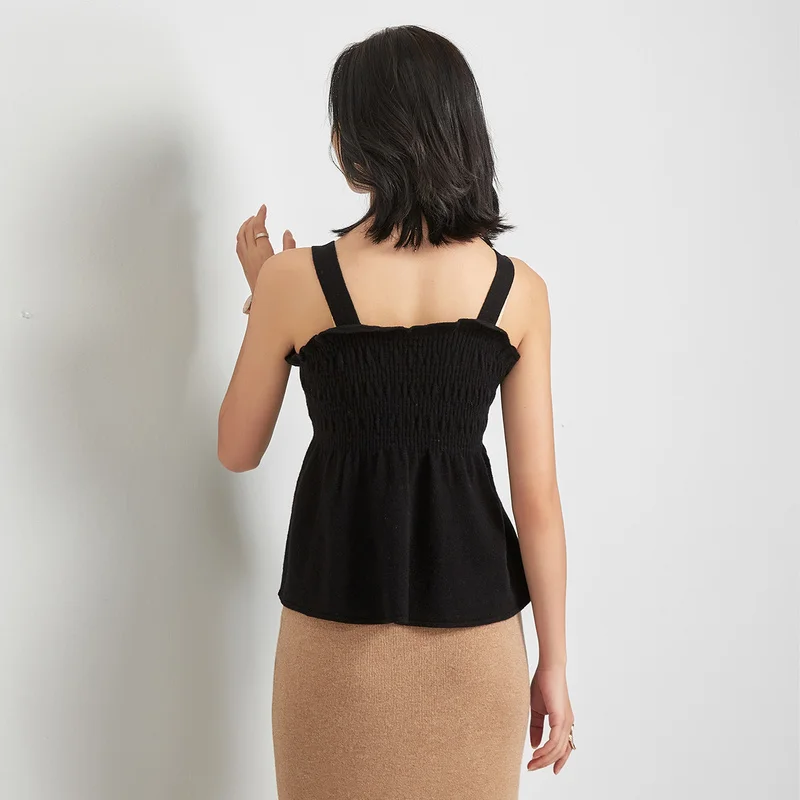 Jinju 2020 autumn and winter new all-match solid color base 100% wool vest knitted women's suspender cardigan top