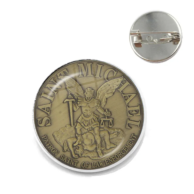 1 шт. 25 мм Стеклянная брошь из кабошона Archangel St.Michael Protect Me Saint Shield защита Charm русский