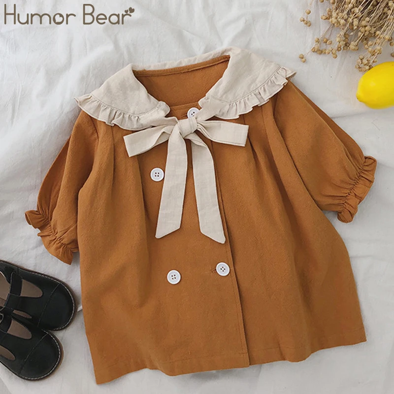 Humor Bear Kids Dresses For Girls Spring Autumn New Doll Large Lapel Double-Breasted Princess Dress Baby Girls Dress
