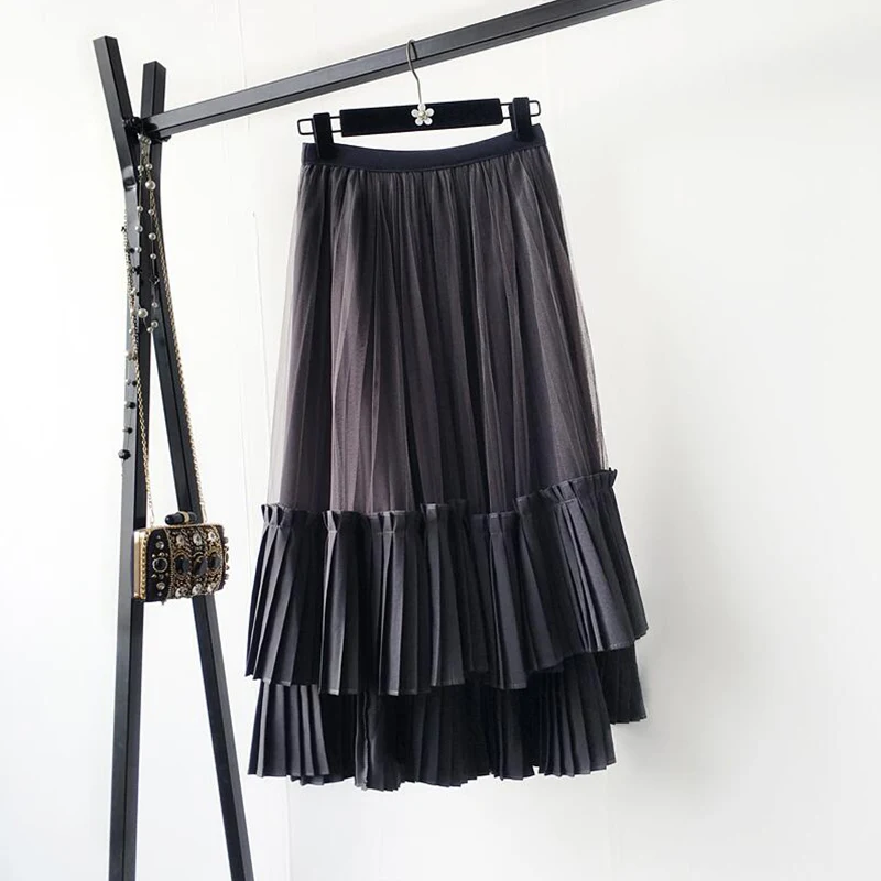 женская нерегулярная юбка миди SURMIITRO белая черная кофейная длинная